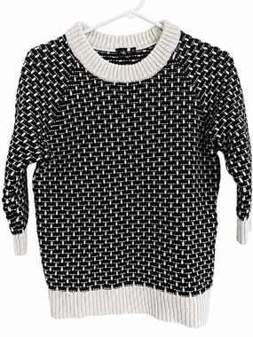 twik Black & White Textured Crewneck Sweater Half Sleeve Knit Chunky Fall Winter